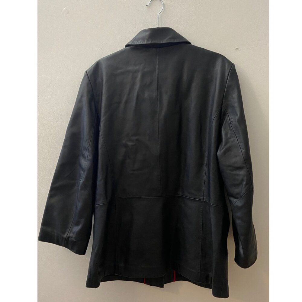 Vintage Distressed Boxy Black Leather Jacket Oversized Look - Size L/XL - Picture 4 of 4
